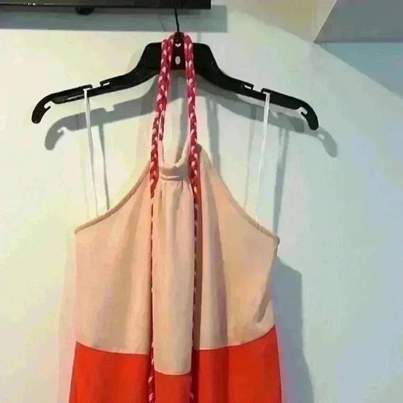Aakaa size medium color block halter maxi dress cream pink orange - Picture 2 of 5